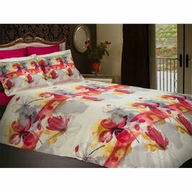 ست ملحفه و روتختی ساتن مل رز مدل وایت رز WHITE ROSE